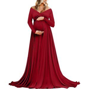 Saslax Maternity Off Shoulders Half Circle Gown for Baby Shower Photoshoot Dress